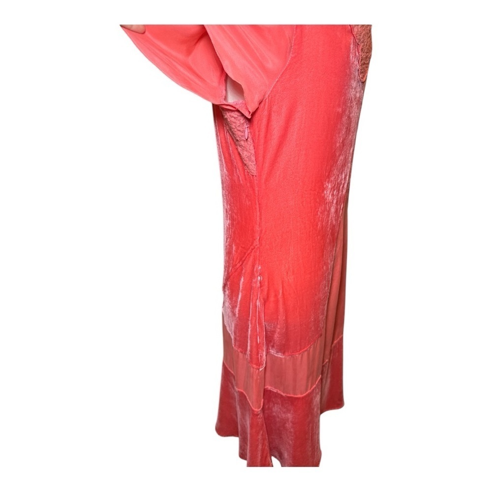 Sundance Rosalind Silk Dress Lace Velvet Sz 6 Coral Orange Geometric Bohemian - Picture 8 of 8